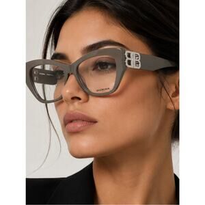 New Balenciaga BB0312O 005 Gray Cat-Eye Glasses with Silver